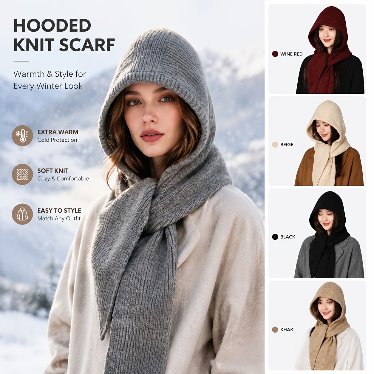 Men Accessories All - 여성용, 남성용 후드형 스카프, 올인원 후드형