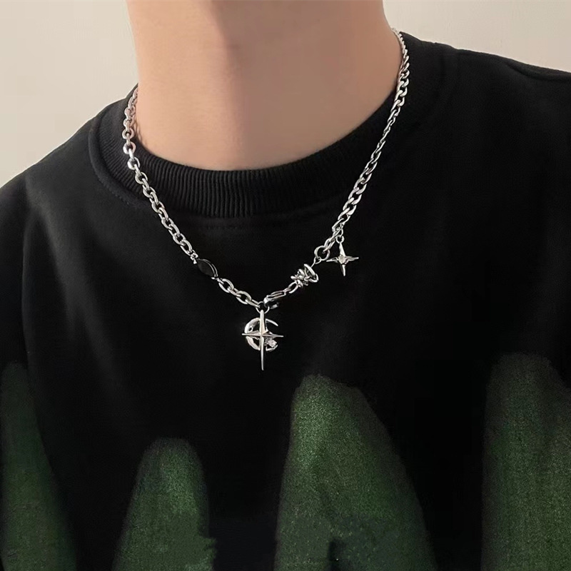 2023 한국 패션 고스 펑크 문 스타 크로스 펜던트  - Men Accessories Neck Chain 리뷰 및 가격